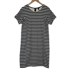 𝅺J. CREW Black & White Cotton Striped Shift Dress Preppy Career Stretch Size S